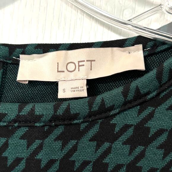 Loft Wms Small Green Black Houndstooth Flounce Hem Dress Academia Schoolgirl - Picture 3 of 9